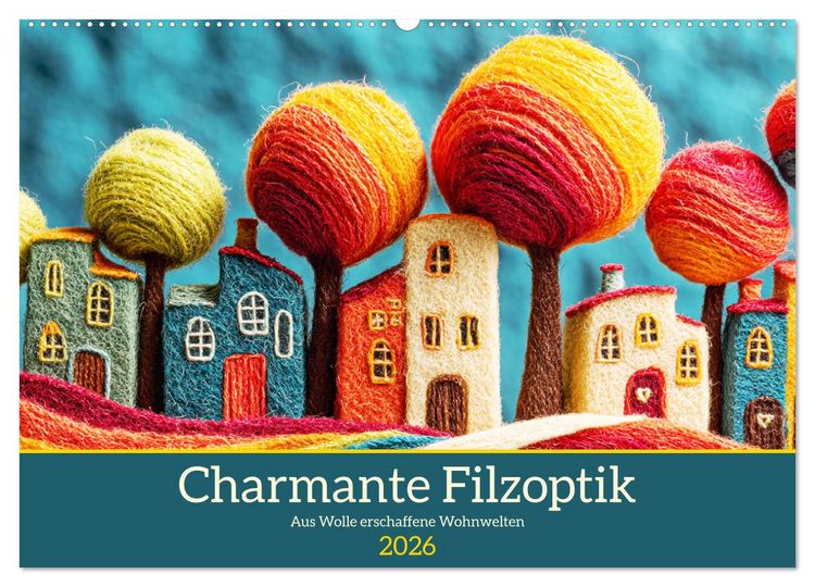 Produktbild: Charmante Filzoptik. Aus Wolle erschaffene Wohnwelten (Wandkalender 2026 DIN A2 quer), CALVENDO Monatskalender