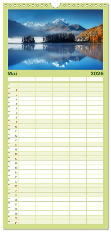 Produktbild: Familienplaner 2026 - Bergstille - Landschaften, die ber&uuml;hren mit 5 Spalten (Wandkalender, 21 x 45 cm) CALVENDO