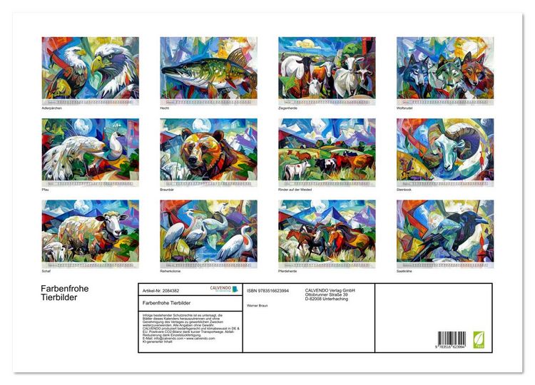 Produktbild: Farbenfrohe Tierbilder (Wandkalender 2026 DIN A2 quer), CALVENDO Monatskalender