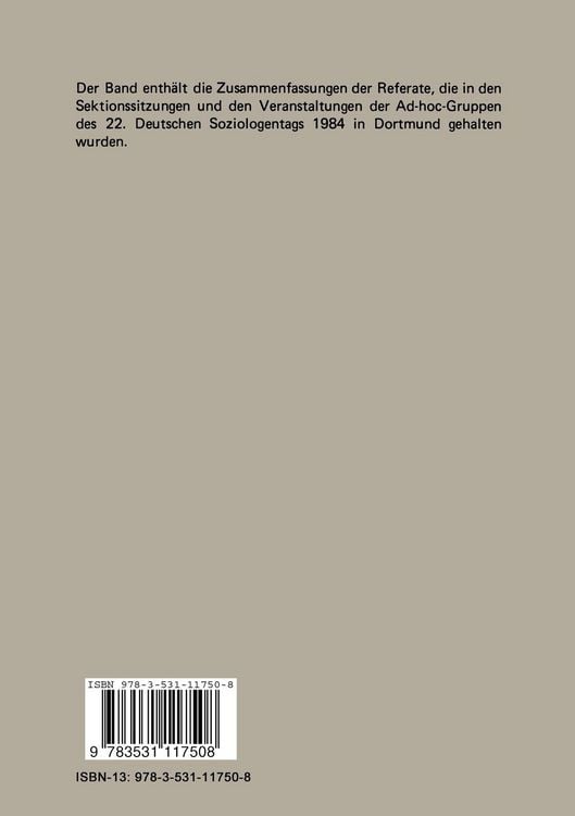 Produktbild: 22. Deutscher Soziologentag 1984