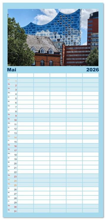Produktbild: Familienplaner 2026 - Freie Hansestadt Hamburg mit 5 Spalten (Wandkalender, 21 x 45 cm) CALVENDO