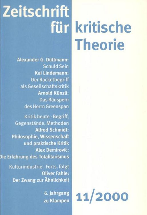Produktbild: Zeitschrift f&uuml;r kritische Theorie / Zeitschrift f&uuml;r kritische Theorie, Heft 11 (2000)