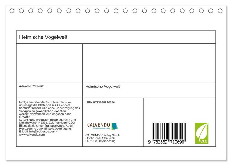Produktbild: Heimische Vogelwelt (Tischkalender 2027 DIN A5 quer), CALVENDO Monatskalender