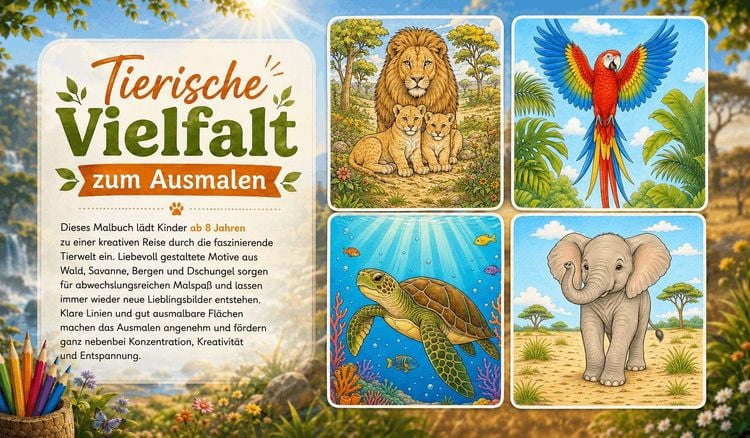 Produktbild: Wundersch&ouml;ne Tierwelt Malbuch f&uuml;r Kinder ab 8 Jahren mit 50 sch&ouml;nen Ausmalmotiven