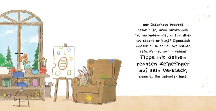 Produktbild: Such den Osterhasen. Ein Oster-Mitmachbuch. Zum Sch&uuml;tteln, Schaukeln, Pusten, Klopfen und sehen, was dann passiert. Von 2 bis 4 Jahren