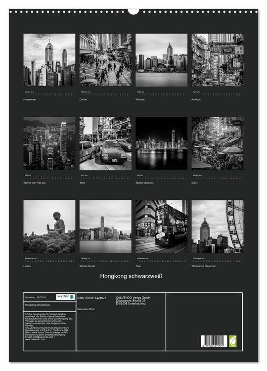 Produktbild: Hongkong schwarzwei&szlig; (Wandkalender 2026 DIN A2 hoch), CALVENDO Monatskalender