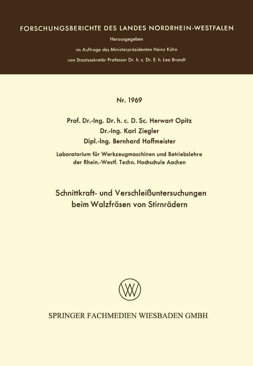 Produktbild: Schnittkraft- und Verschlei&szlig;untersuchungen beim Walzfr&auml;sen von Stirnr&auml;dern