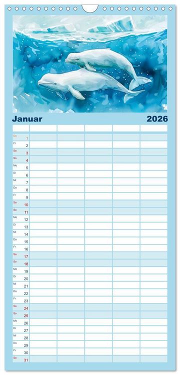 Produktbild: Familienplaner 2026 - Eisige Polarkreise - Faszination der polaren Tierwelt mit 5 Spalten (Wandkalender, 21 x 45 cm) CALVENDO
