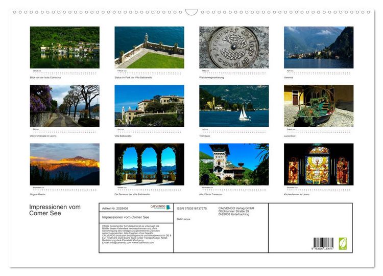 Produktbild: Impressionen vom Comer See (Wandkalender 2026 DIN A2 quer), CALVENDO Monatskalender