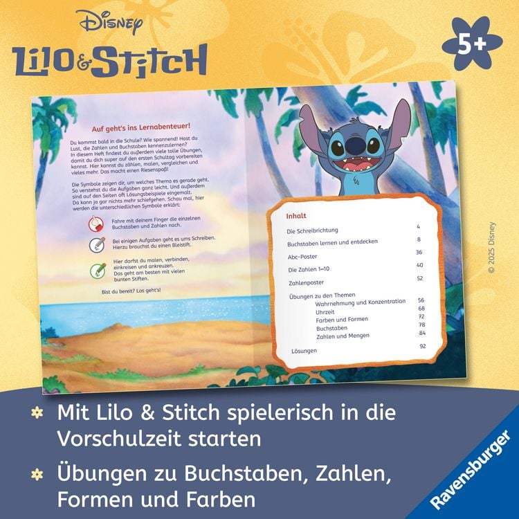 Produktbild: Disney Stitch &ndash; Mein Vorschulbuch: Buchstaben, Zahlen, Konzentration