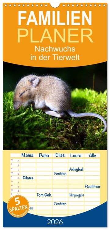 Produktbild: Familienplaner 2026 - Nachwuchs in der Tierwelt mit 5 Spalten (Wandkalender, 21 x 45 cm) CALVENDO