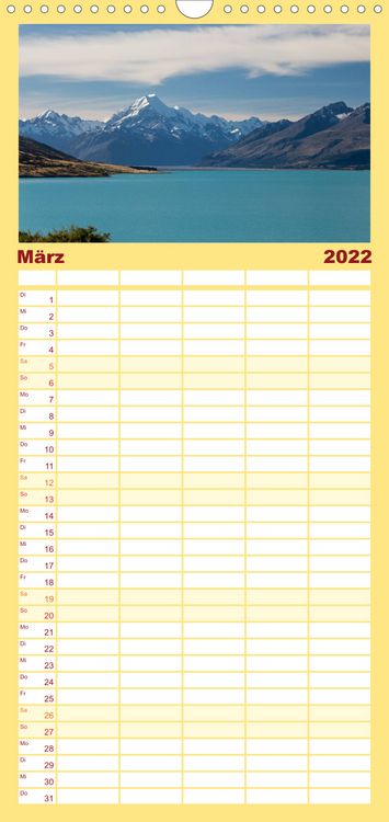 Produktbild: Familienplaner Neuseeland - Attraktiver S&uuml;den (Wandkalender 2022 , 21 cm x 45 cm, hoch)
