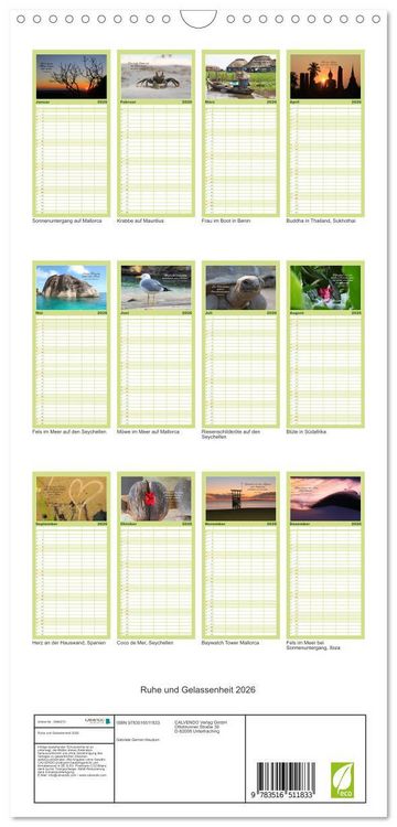 Produktbild: Familienplaner 2026 - Ruhe und Gelassenheit 2026 mit 5 Spalten (Wandkalender, 21 x 45 cm) CALVENDO