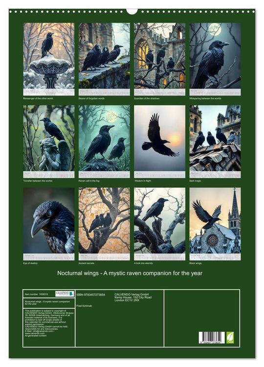 Produktbild: Nocturnal wings - A mystic raven companion for the year (Wall Calendar 2026 DIN A2 portrait), CALVENDO 12 Month Wall Calendar