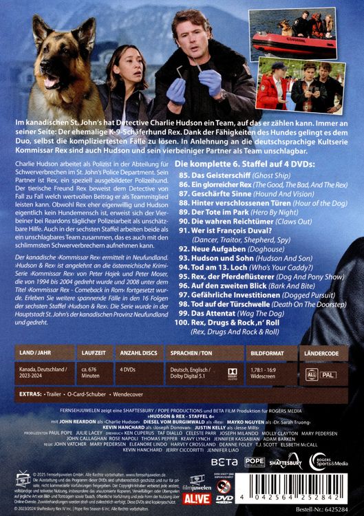 Produktbild: Hudson und Rex - Die komplette 6. Staffel (Fernsehjuwelen) [4 DVDs]