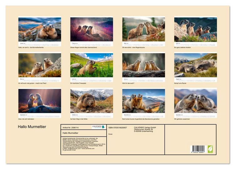 Produktbild: Hallo Murmeltier (Wandkalender 2026 DIN A2 quer), CALVENDO Monatskalender