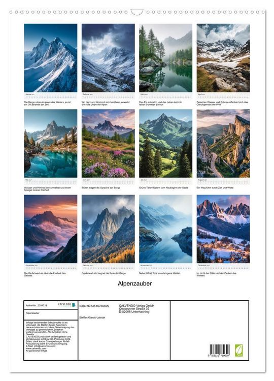 Produktbild: Alpenzauber (Wandkalender 2027 DIN A2 hoch), CALVENDO Monatskalender