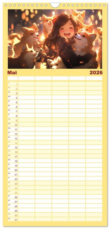 Produktbild: Familienplaner 2026 - Manga Tierliebe mit 5 Spalten (Wandkalender, 21 x 45 cm) CALVENDO