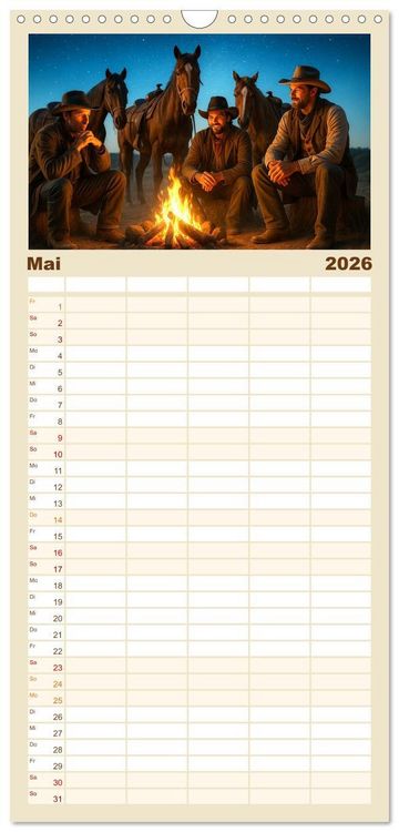 Produktbild: Familienplaner 2026 - Cowboy Alltag und Western Staub mit 5 Spalten (Wandkalender, 21 x 45 cm) CALVENDO