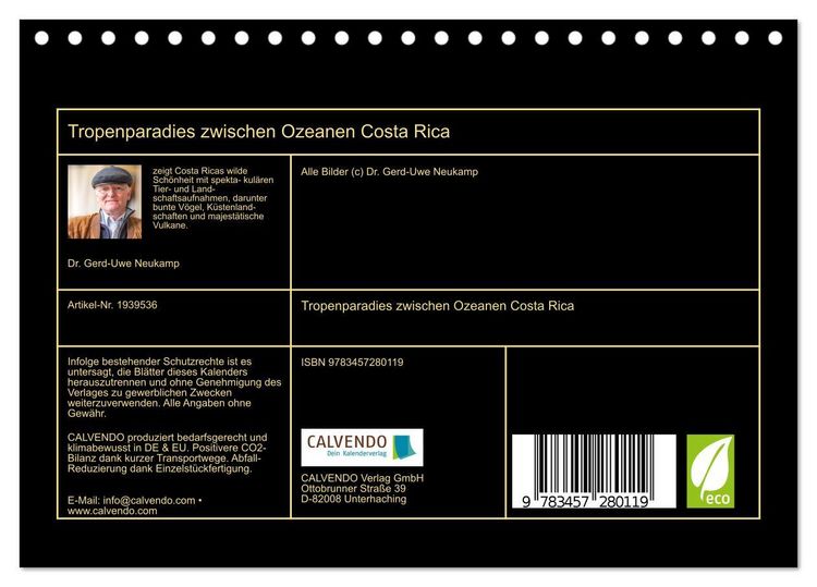 Produktbild: Tropenparadies zwischen Ozeanen Costa Rica (Tischkalender 2026 DIN A5 quer), CALVENDO Monatskalender