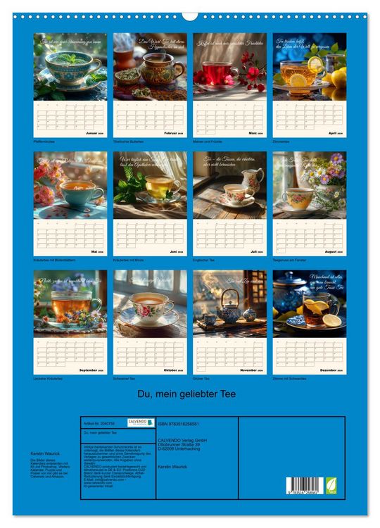 Produktbild: Du, mein geliebter Tee (Wandkalender 2026 DIN A2 hoch), CALVENDO Monatskalender