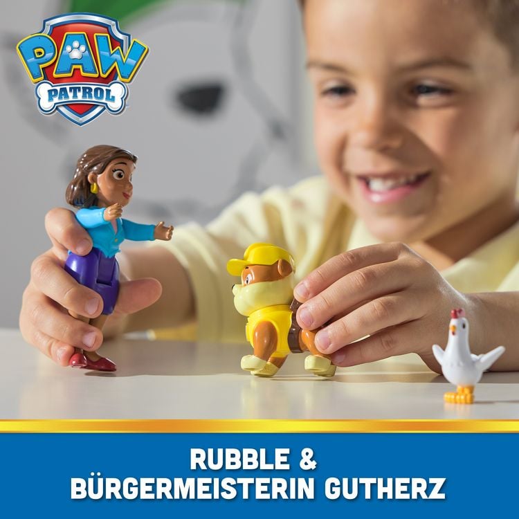 Produktbild: PAW Patrol Hero Pups &ndash; Actionfigurenset mit Rubble Hundefigur, B&uuml;rgermeisterin Gutherz Figur und Henrietta H&uuml;hner Figur