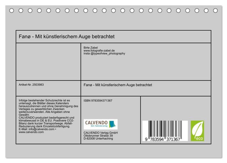 Produktbild: Fan&oslash; - Mit k&uuml;nstlerischem Auge betrachtet (Tischkalender 2027 DIN A5 quer), CALVENDO Monatskalender