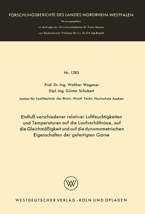 Produktbild: Einflu&szlig; verschiedener relativer Luftfeuchtigkeiten und Temperaturen auf die Laufverh&auml;ltnisse, auf die Gleichm&auml;&szlig;igkeit und auf die dynamometrischen Eig