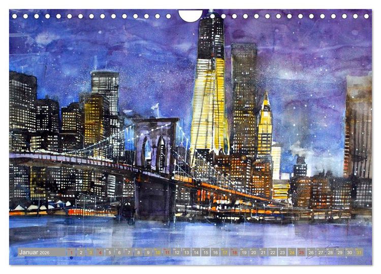 Produktbild: New York Watercolor Citylights (Wandkalender 2026 DIN A4 quer), CALVENDO Monatskalender
