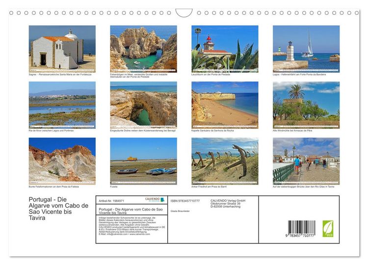 Produktbild: Portugal - Die Algarve vom Cabo de Sao Vicente bis Tavira (Wandkalender 2026 DIN A3 quer), CALVENDO Monatskalender