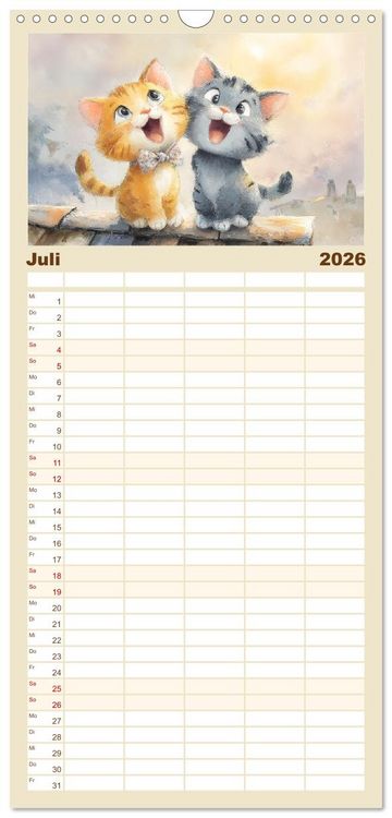Produktbild: Familienplaner 2026 - Pastellpf&ouml;tchen. Liebliche Katzen in sanften Farben mit 5 Spalten (Wandkalender, 21 x 45 cm) CALVENDO