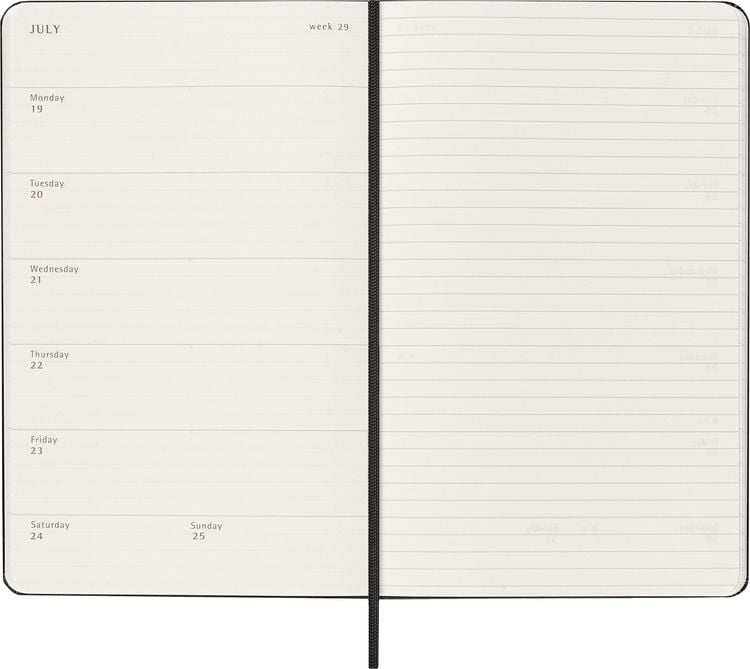 Produktbild: Moleskine 12 Monate Wochen Notizkaledner 2027, Large/A5, 1 Wo = 1 Seite, rechts linierte Seite, fester Einband, Schwarz