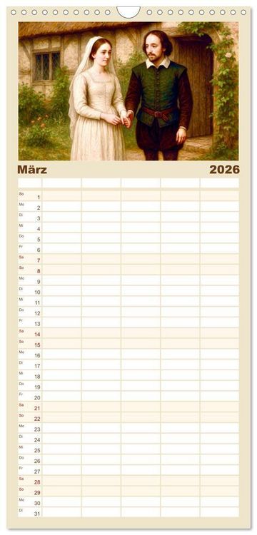 Produktbild: Familienplaner 2026 - William Shakespeare mit 5 Spalten (Wandkalender, 21 x 45 cm) CALVENDO