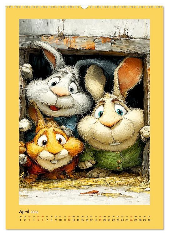 Produktbild: Gl&uuml;ckliche Tiere. Ein lieblicher Kinderkalender (Wandkalender 2026 DIN A2 hoch), CALVENDO Monatskalender