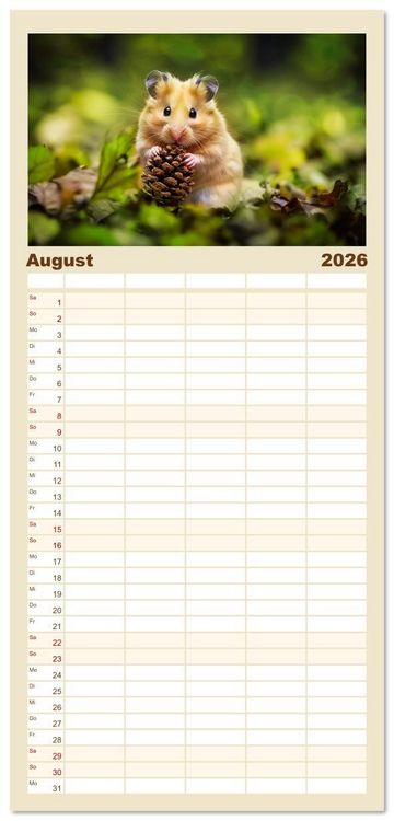 Produktbild: Familienplaner 2026 - Wild und flauschig - Hamster - Abenteuer in freier Natur mit 5 Spalten (Wandkalender, 21 x 45 cm) CALVENDO
