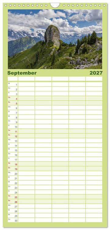 Produktbild: Familienplaner 2027 - Berner Oberland - Bergwelten mit 5 Spalten (Wandkalender, 21 x 45 cm) CALVENDO