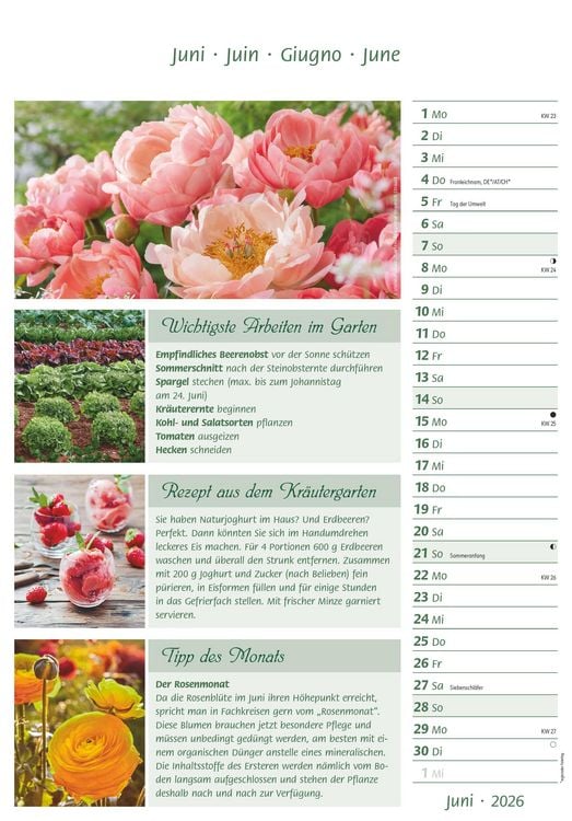Produktbild: Das Gartenjahr 2026 - Bildkalender 23,7x34 cm - mit saisonalen Gartentipps und Rezepten - Ratgeber - Wandkalender - Küchenkalender - Alpha Edition