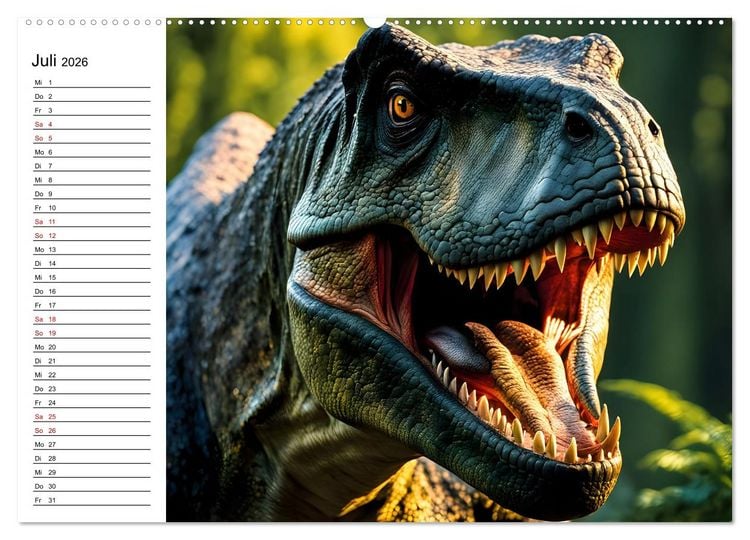Produktbild: Urzeit erwacht - Ein Jahr mit den Dinosauriern (Wandkalender 2026 DIN A2 quer), CALVENDO Monatskalender