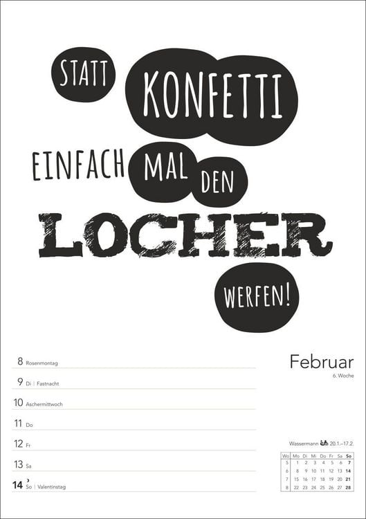 Produktbild: Typo-Spr&uuml;che-Kalender s/w Wochenplaner 2027 - mit 53 witzigen Spr&uuml;chen
