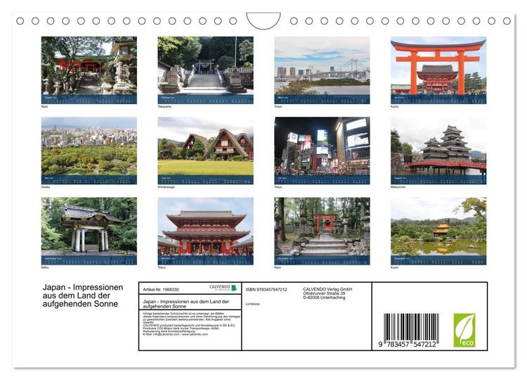 Produktbild: Japan - Impressionen aus dem Land der aufgehenden Sonne (Wandkalender 2026 DIN A4 quer), CALVENDO Monatskalender