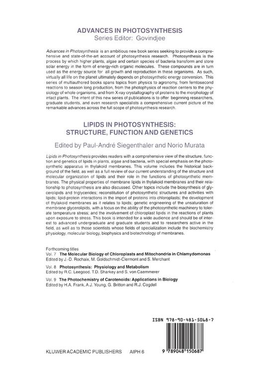 Produktbild: Lipids in Photosynthesis: Structure, Function and Genetics