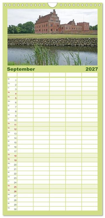 Produktbild: Familienplaner 2027 - Schl&ouml;sser in D&auml;nemark mit 5 Spalten (Wandkalender, 21 x 45 cm) CALVENDO