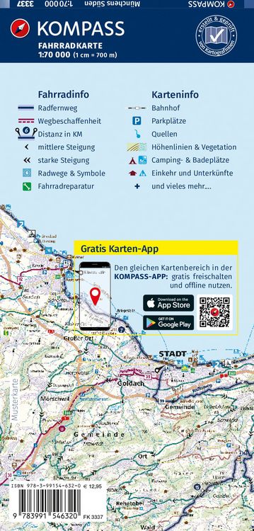 Produktbild: KOMPASS Fahrradkarte 3337 M&uuml;nchens S&uuml;den, Alpenvorland 1:70.000