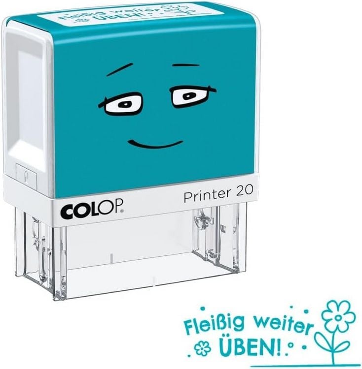 Produktbild: COLOP NIO School Motivations-Stempel, flei&szlig;ig weiter &uuml;ben, Abdruckfarbe fresh mint, 38 x 14mm