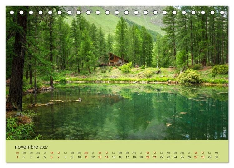 Produktbild: Montagnes, lacs et chalets dans la vall&eacute;e d'Aoste (Calendrier de bureau 2027 DIN A5 vertical), CALVENDO calendrier mensuel
