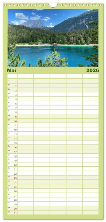 Produktbild: Familienplaner 2026 - Alpenauszeit - Die Bergh&uuml;tten unserer Alpen mit 5 Spalten (Wandkalender, 21 x 45 cm) CALVENDO