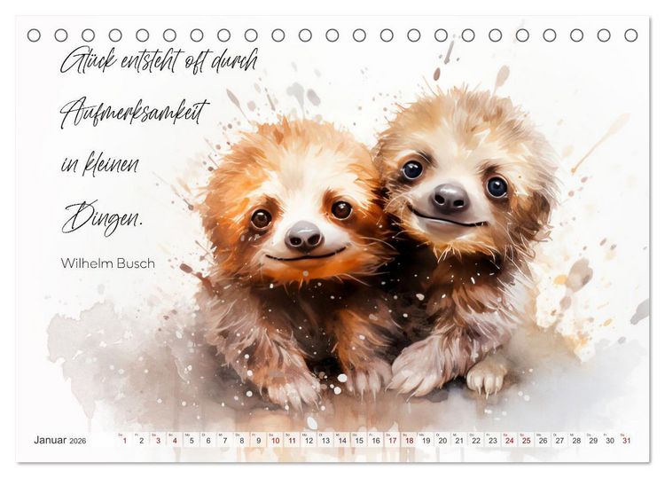 Produktbild: MOTIVATION Spr&uuml;che mit s&uuml;&szlig;en Tierkindern (Tischkalender 2026 DIN A5 quer), CALVENDO Monatskalender