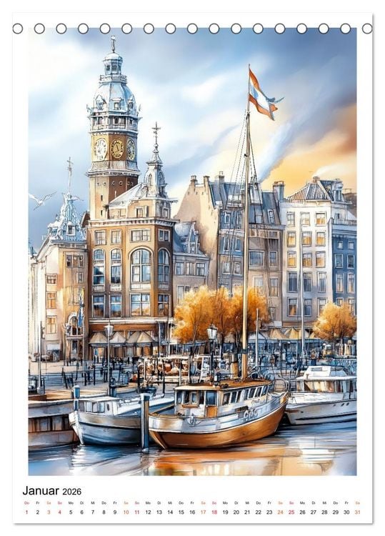 Produktbild: Amsterdam - Fahrr&auml;der, Giebel, Grachten (Tischkalender 2026 DIN A5 hoch), CALVENDO Monatskalender