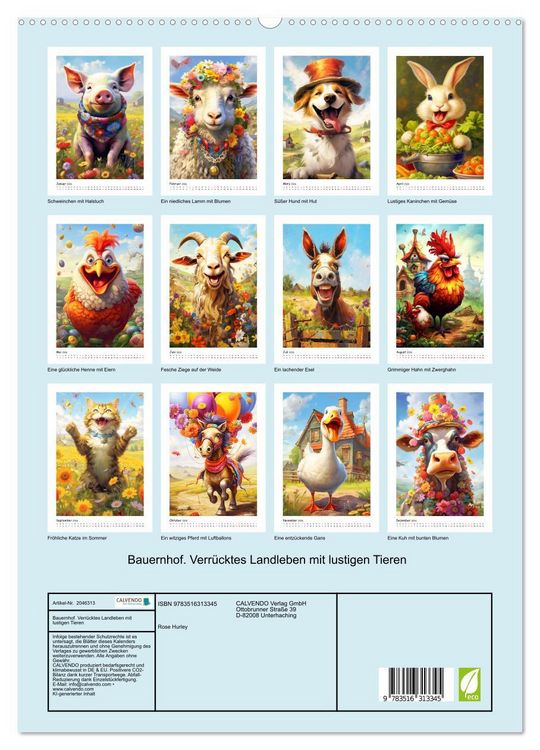 Produktbild: Bauernhof. Verr&uuml;cktes Landleben mit lustigen Tieren (hochwertiger Premium Wandkalender 2026 DIN A2 hoch), Kunstdruck in Hochglanz