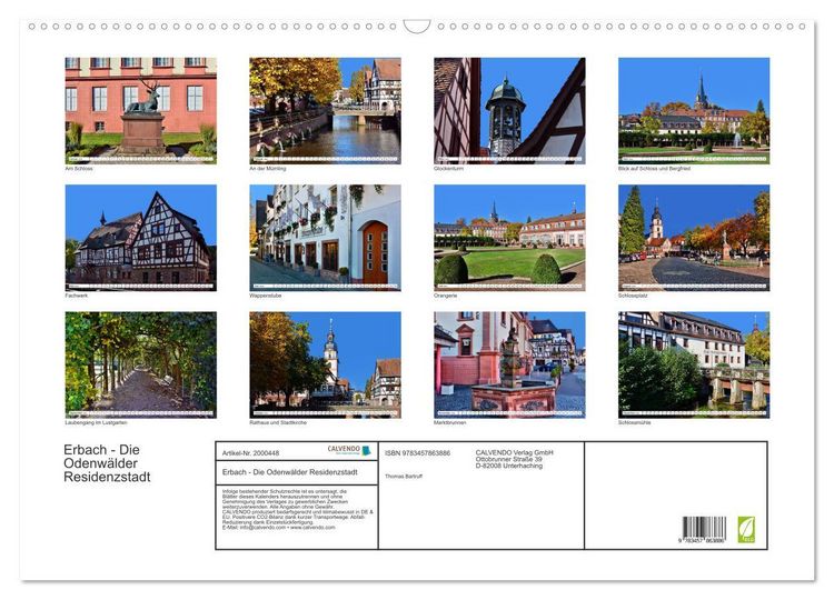 Produktbild: Erbach - Die Odenw&auml;lder Residenzstadt (Wandkalender 2026 DIN A2 quer), CALVENDO Monatskalender
